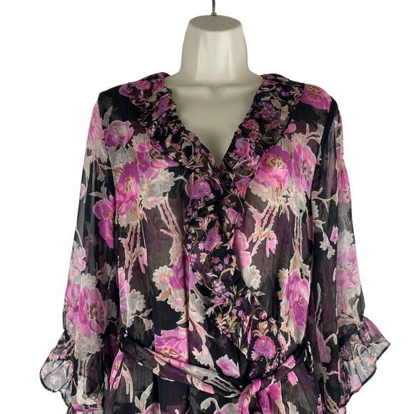MISA Los Angelos Naia Floral Print Chiffon Wrap Midi Dress Size XS - Picture 5 of 14